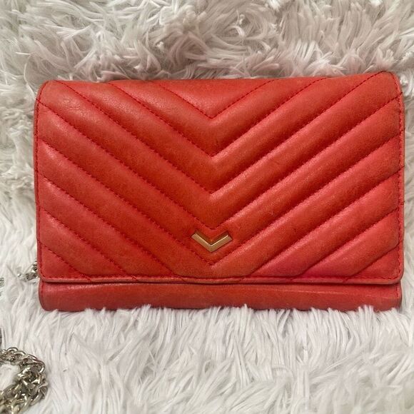 Botkier Coral Orange Chevron Quilted Leather Flap Chain‎ Crossbody Clutch bag - Picture 2 of 10